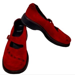 Dansko size 37 red suede Mary Jane clogs.
